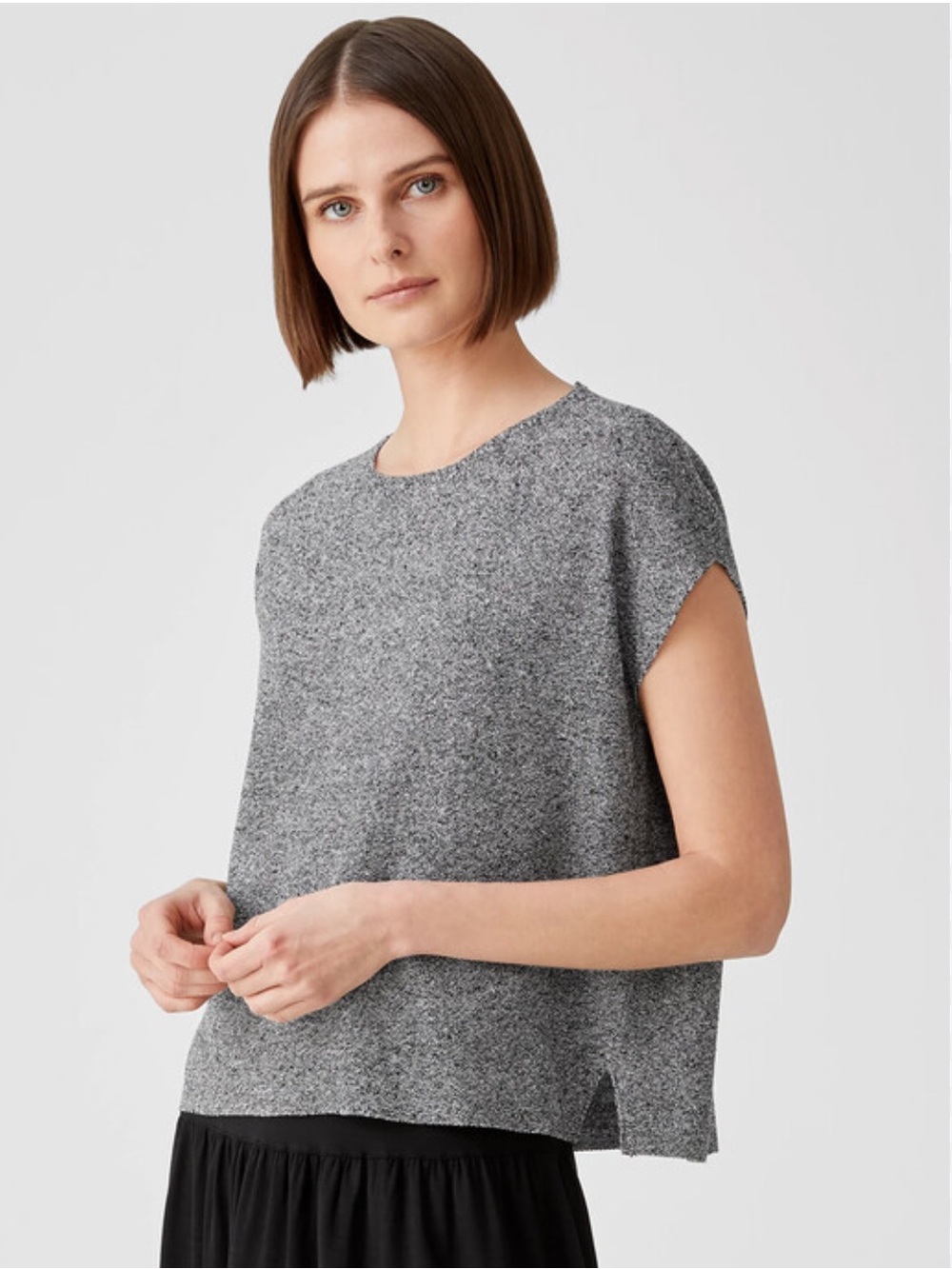 Eileen Fisher Grey and White Knit Top